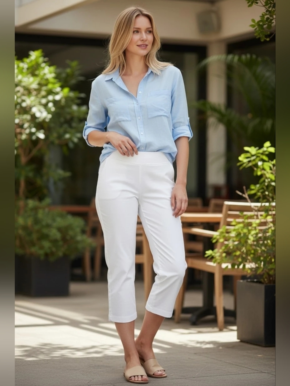 Talbots Women White Cropped Pull-On Capris Pants  Size 10P